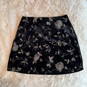 Blue Rain Black Floral A-Line Skirt